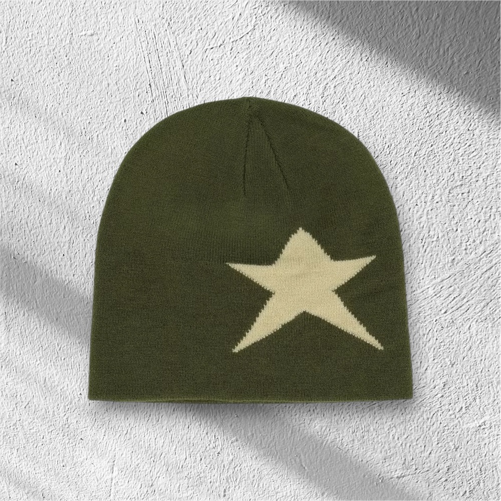 Olive Green Star Beanie - Y2K / Streetwear Style ⭐️